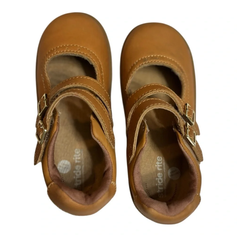 Stride Rite Cordaline Tan Leather Mary Janes Size 9.5 Kids Shoes